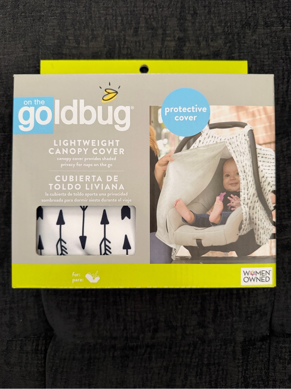 Goldbug Lightweight Canopy Baby Car Seat Cover - White with Black Arrow Print